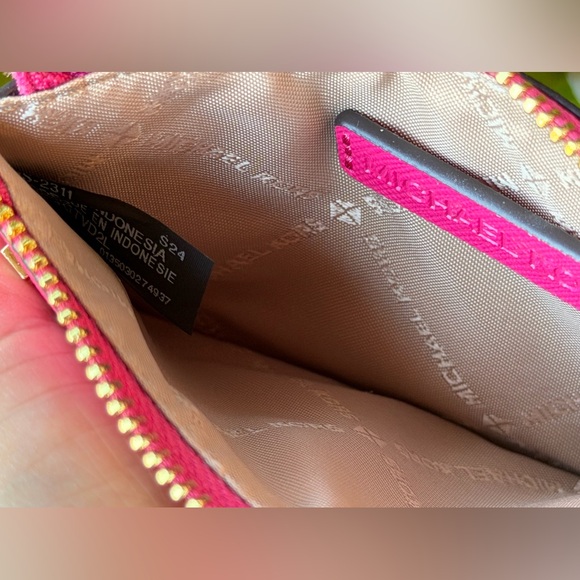 Michael Kors Jet Set Top Zip Card Case Wallet Electric Pink Multi - Picture 7 of 12